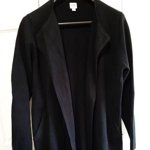 J Crew Black Collarless Open Front Sweater Blazer Cardigan Sz L